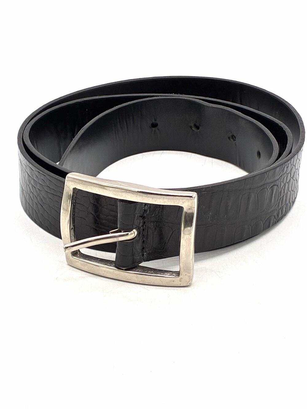 Trafalgar Black Croc Embossed Belt Silver Tone Buckle Size 42